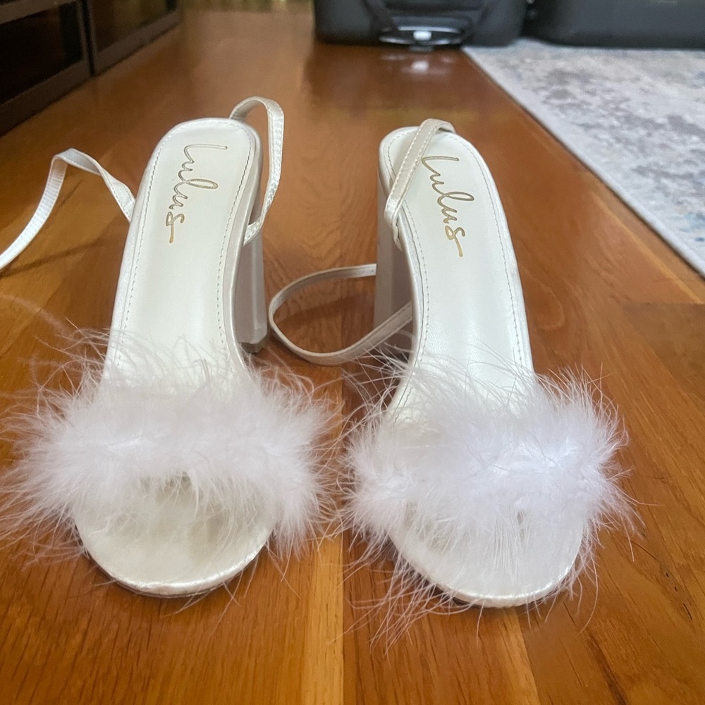 White Strappy Feather Heels